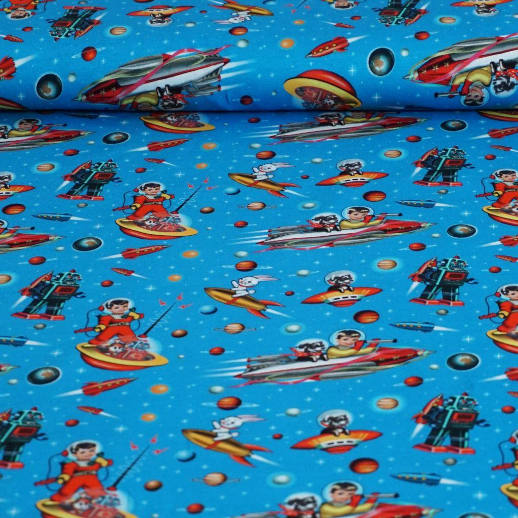 French Terry Kinder Retro Spacemotive türkisblau